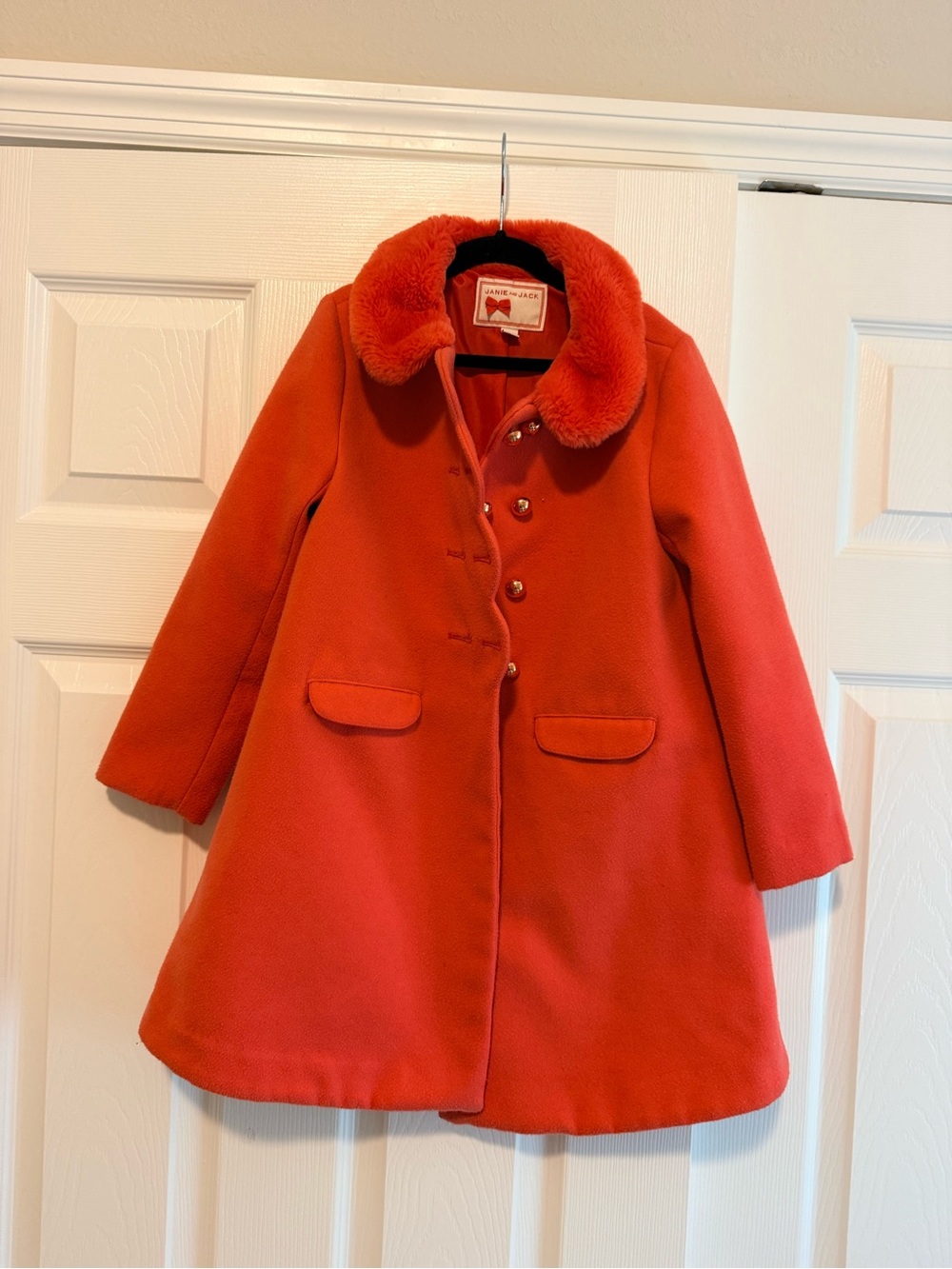 Janie and Jack Girls' Pea Coat with Faux Fur Collar